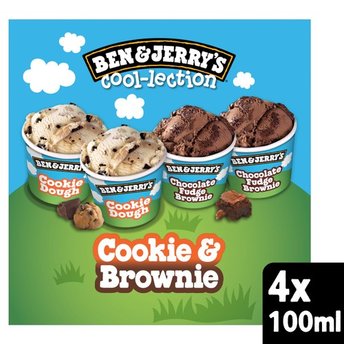 Ben & Jerry's Cookie & Brownie Mini Ice Cream Tub Multipack 4 x 100ml