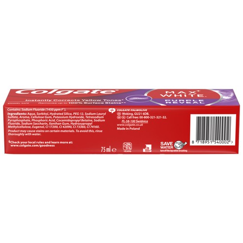 Colgate Max White Purple Reveal Teeth Whitening Toothpaste thumbnail 2