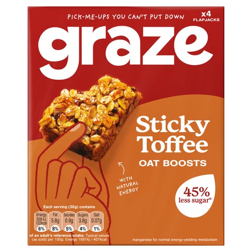 Graze Sticky Toffee Oat Boost Flapjack Snack Bars 4 x 30g thumbnail 2