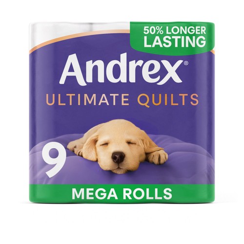 Andrex Ultimate Quilts Toilet Tissue 9 Mega Rolls 50% More Sheets