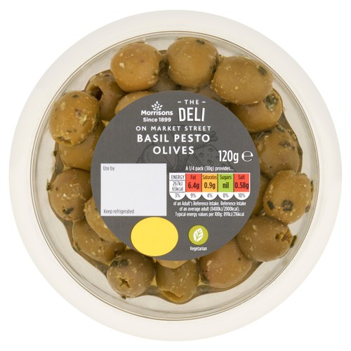 Morrisons Deli Basil Pesto Olives 120g