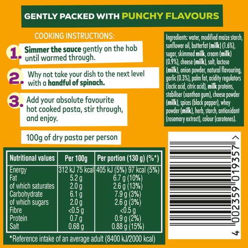 Dolmio Intensify Mild Creamy Garlic & Black Pepper Pasta Sauce thumbnail 6