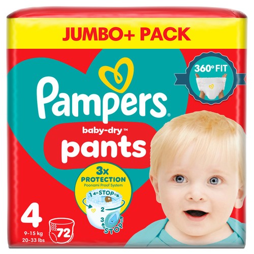 Pampers Baby-Dry Nappy Pants Size 4 72 Nappies 9kg - 15kg Jumbo+ Pack