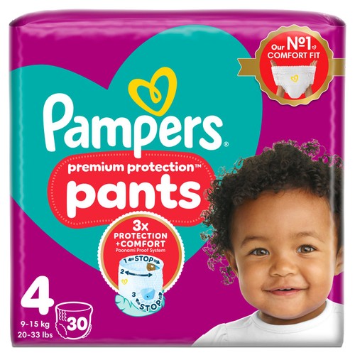 Pampers Premium Protection Nappy Pants Size 4, 30 Nappies Essential Pack