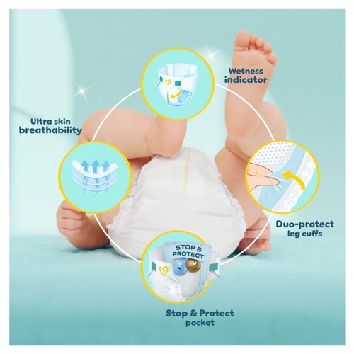 Pampers Premium Protection New Baby Size 3 70 Nappies Jumbo+ Pack thumbnail 3