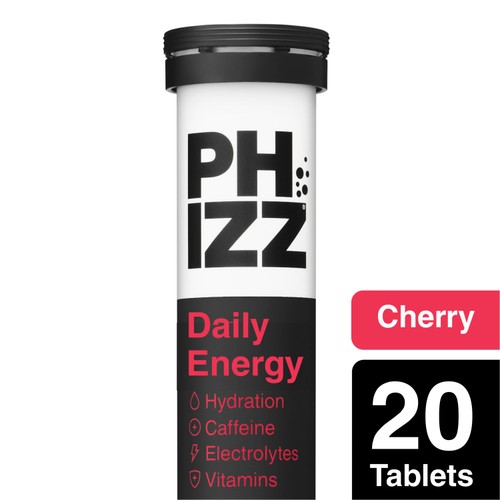 Phizz Cherry Caffeine 3in1 Hydration Electrolytes Vitamins Effervescent 20s