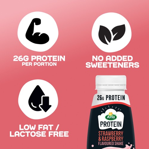Arla Protein Strawberry and Raspberry Flavoured Milk Shake 482ml thumbnail 3
