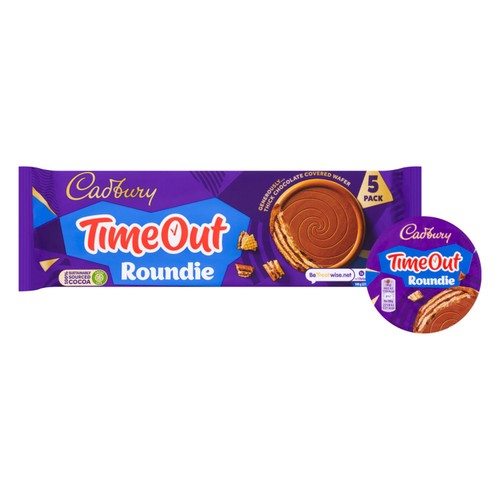 Cadbury Timeout Roundie 150g Milk Chocolate Wafer Biscuit Bars 5 Pack thumbnail 2