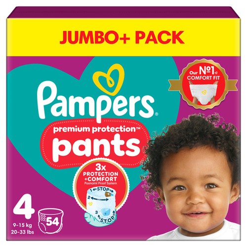Pampers Premium Protection Nappy Pants Size 4, 54 Nappies Jumbo+ Pack