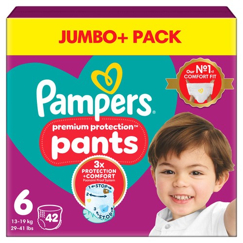 Pampers Premium Protection Nappy Pants Size 6, 42 Nappies, Jumbo+ Pack