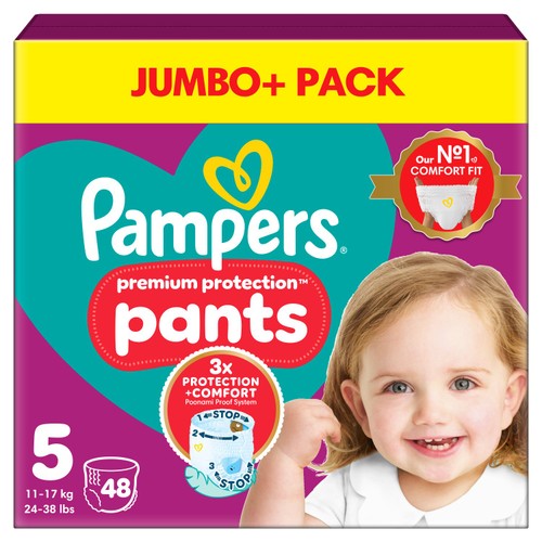 Pampers Premium Protection Nappy Pants Size 5, 48 Nappies Jumbo+ Pack