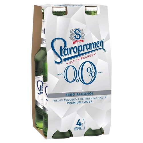 Staropramen Zero Alcohol Lager Beer Bottles 0.0% 4x330ml
