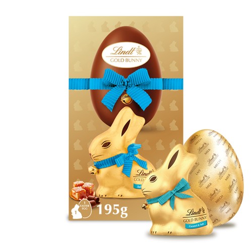 Lindt Gold Bunny Milk Chocolate Easter Egg with Lindt Salted Caramel 195g thumbnail 2