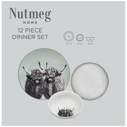 Nutmeg Home Highland Cow 12pc Porcelain Dinner Set thumbnail 3