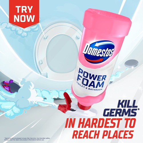 Domestos Power Foam Toilet & Bathroom Cleaner Spray Floral Burst 450ml thumbnail 2