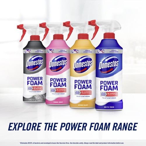 Domestos Power Foam Toilet & Bathroom Cleaner Spray Floral Burst 450ml thumbnail 5