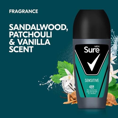 Sure Men Antiperspirant Deodorant Roll On Essential Sensitive thumbnail 4