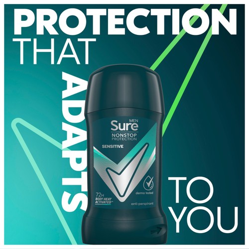 Sure Men Antiperspirant Deodorant Stick Nonstop Sensitive 50ml thumbnail 2