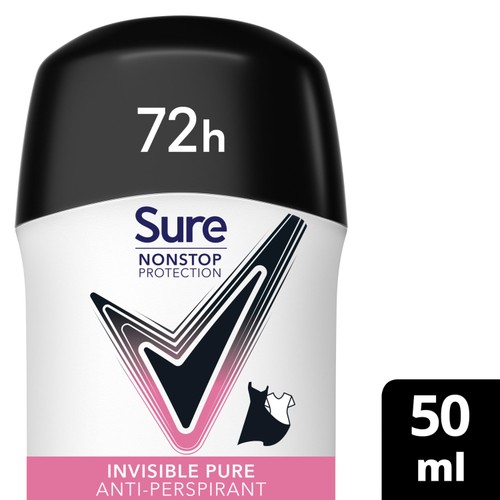 Sure Antiperspirant Deodorant Stick Nonstop Protection Invisible Pure 50ml