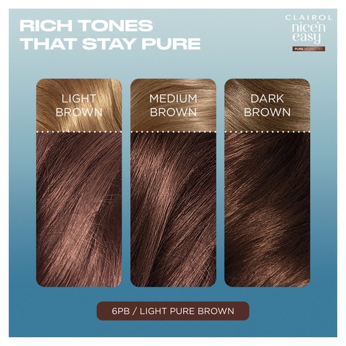 Clairol Nice'N Easy Pure Brunettes Permanent Hair Dye 6Pb Light Brown thumbnail 2