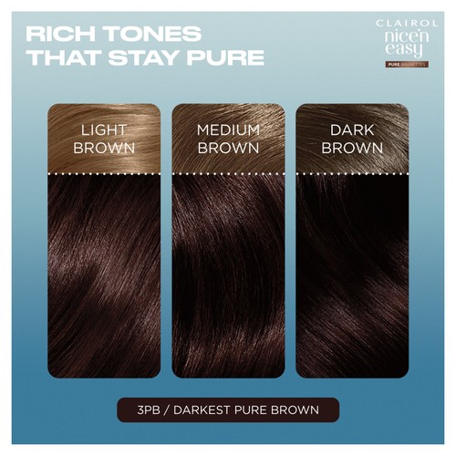 Clairol Nice'N Easy Pure Brunettes Permanent Hair Dye 3Pb Deepest Brown thumbnail 4