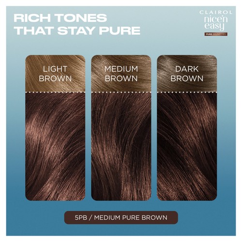 Clairol Nice'N Easy Pure Brunettes Permanent Hair Dye 5Pb Medium Brown thumbnail 2