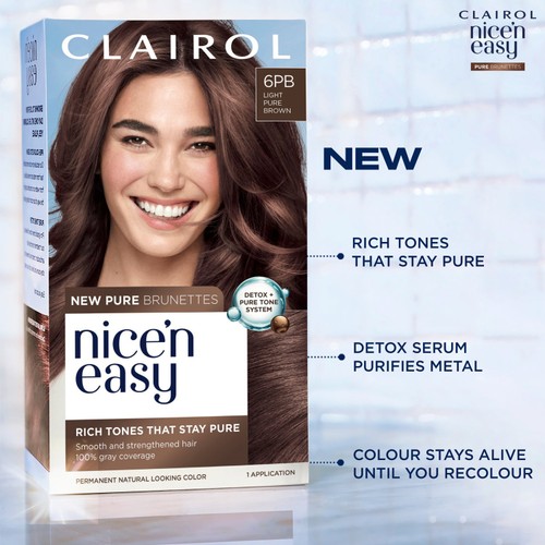 Clairol Nice'N Easy Pure Brunettes Permanent Hair Dye 5Pb Medium Brown thumbnail 5