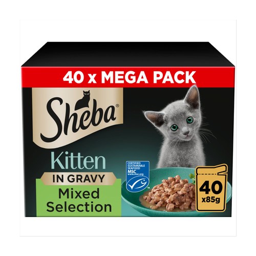 Sheba Sauce Collection Wet Kitten Cat Food Pouches Mixed In Gravy 40x85g
