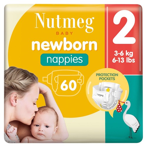 Nutmeg Newborn Nappies Size 2 x 60 pack