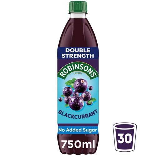 Robinsons Double Strength No Added Sugar Blackcurrant Fruit Squash 750ml