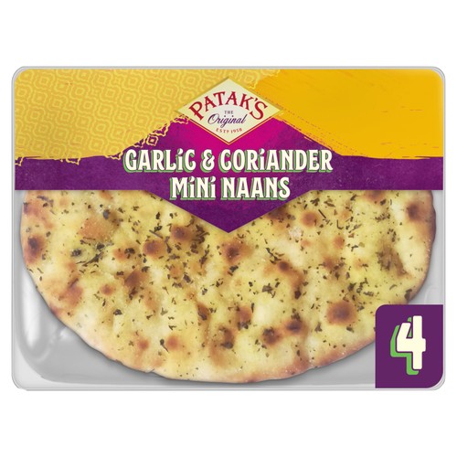 Patak's Authentic & Flame Baked Garlic & Coriander Mini Naan Breads 4 pack