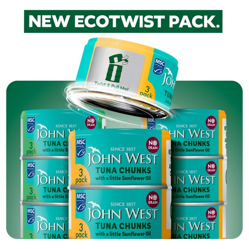John West No Drain Tuna Chunks with a Little Sunflower Oil MSC 3x100g thumbnail 3