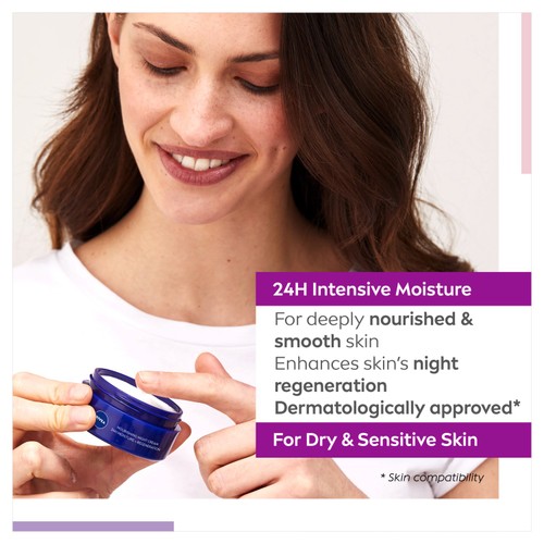 NIVEA Nourishing Night Cream Moisturiser Dry & Sensitive Skin 50ml thumbnail 3