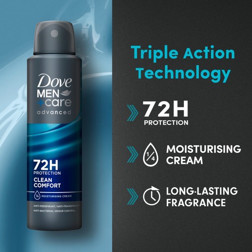 Dove Men Advance Clean Comfort Anti-perspirant Deodorant 150ml thumbnail 2