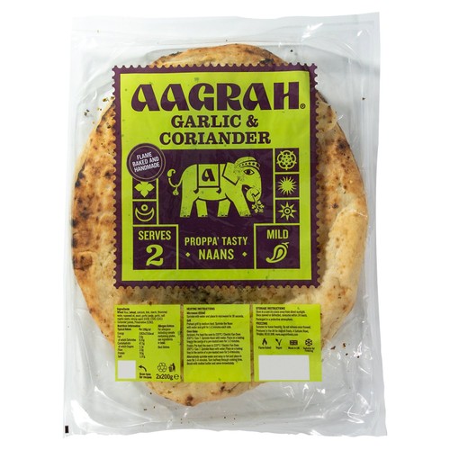 Aagrah Garlic & Coriander Proppa' Tasty Naans 2 x 200g
