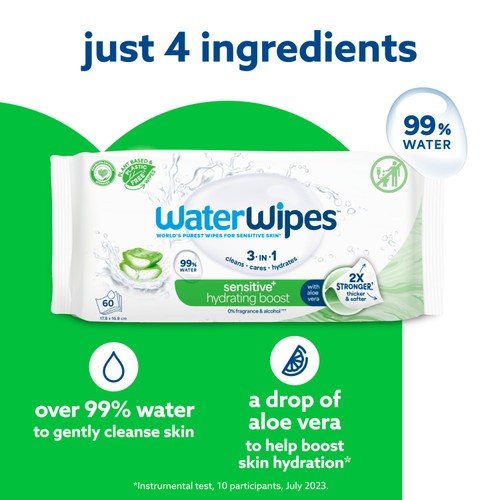WaterWipes Hydrating Clean Baby Wipes 60 Wipes  thumbnail 2
