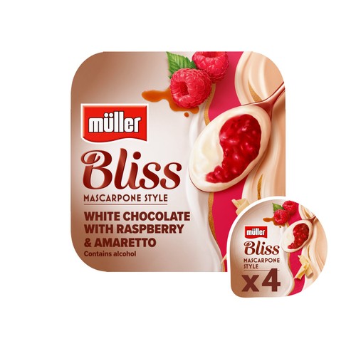 Muller Bliss Mascarpone Style White Chocolate & Raspberry Amaretto Yogurt