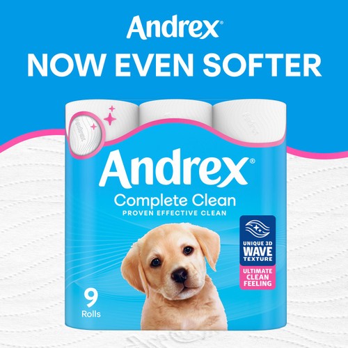 Andrex Complete Clean Toilet Tissue 12 Mega Rolls 50% More Sheets thumbnail 3