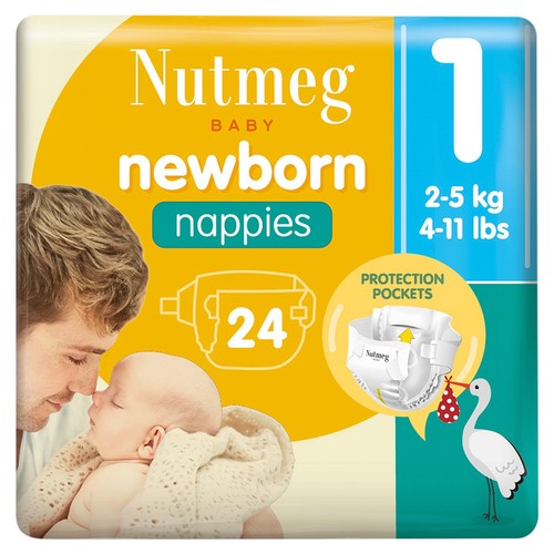 Nutmeg Newborn Nappies Size 1 x 24 Pack