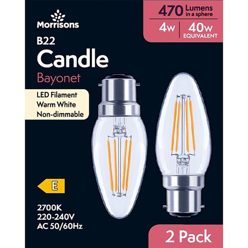 Morrisons LED Candle 470 Lumens 4W Bayonet 