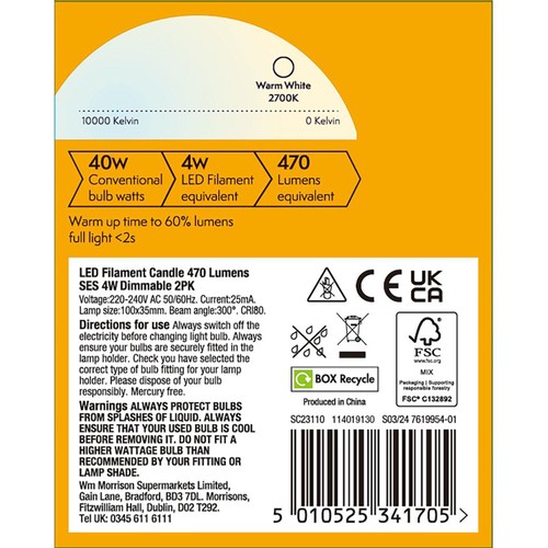 Morrisons LED Candle 470 Lumens SES 4W Dimmable  thumbnail 2