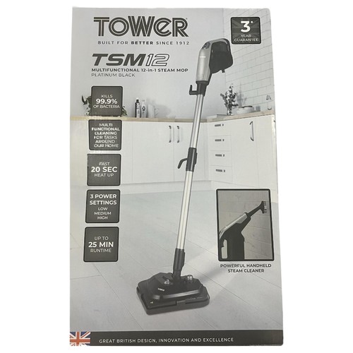 Tower Multifunction 12-In-1 Steam Mop Platinum & Black thumbnail 2