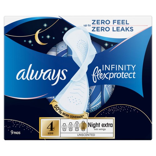 Always Infinity Flex Protect Size 4 Pads Secure Night With Wings thumbnail 2