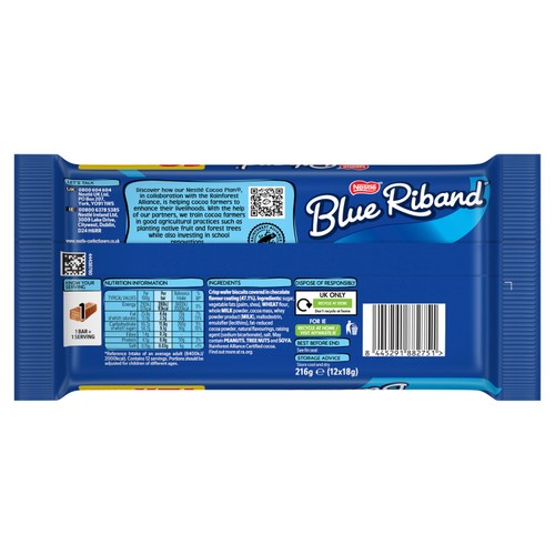 Blue Riband Milk Chocolate Wafer Biscuit Multipack 12 Pack thumbnail 3