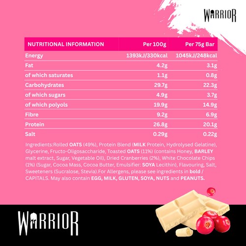 Warrior Raw Protein Flapjack White Chocolate Cranberry  thumbnail 2