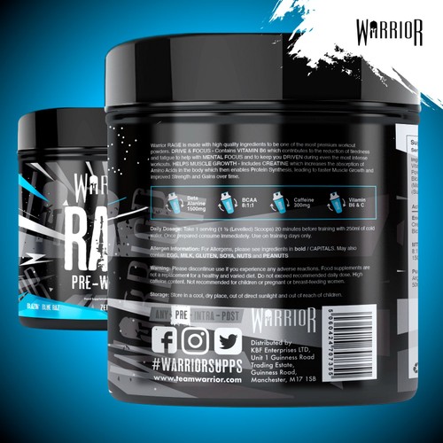 Warrior Rage Blazin Blue Razz Pre Workout Supplement  thumbnail 2