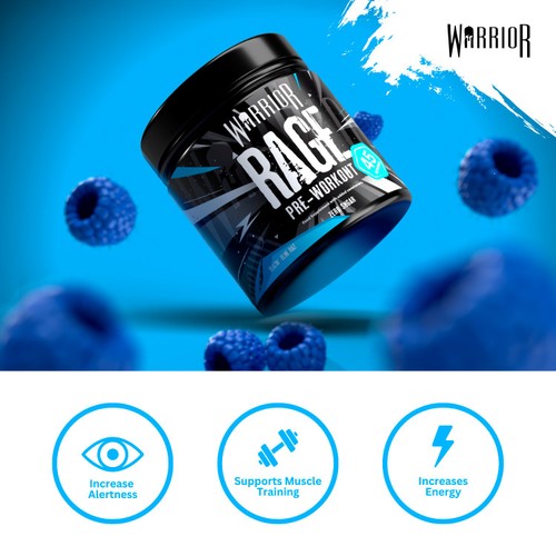 Warrior Rage Blazin Blue Razz Pre Workout Supplement  thumbnail 3