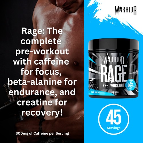 Warrior Rage Blazin Blue Razz Pre Workout Supplement  thumbnail 5