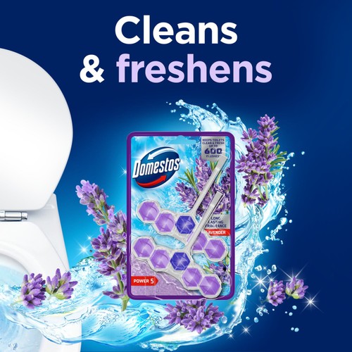Domestos Power 5 Toilet Rim Block Lavender 2x 50g thumbnail 2