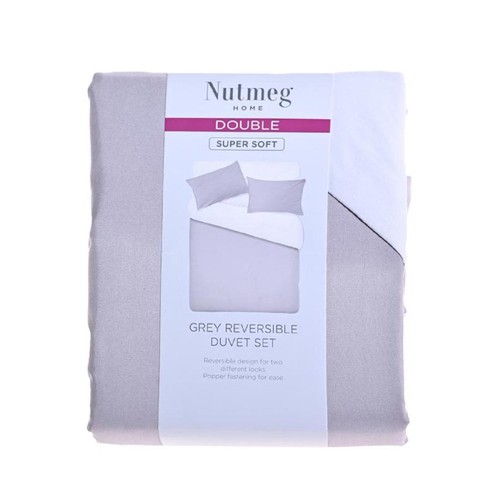 Nutmeg Home Soft Touch White/Grey Duvet Set Double